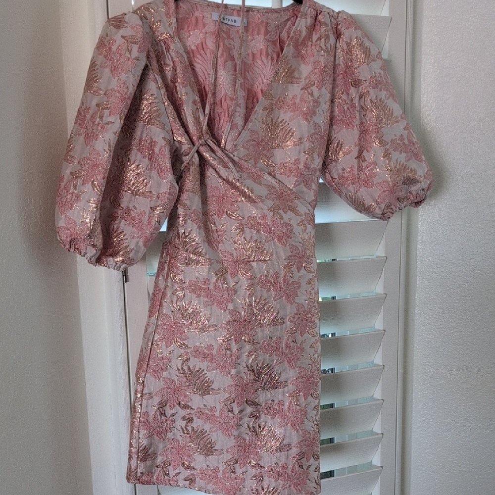 JustFab Blush Asymmetrical Dress with Floral Design
